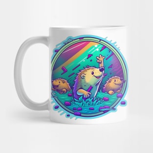 Cheeky Beavers Retrowave Neon Cartoon Mug